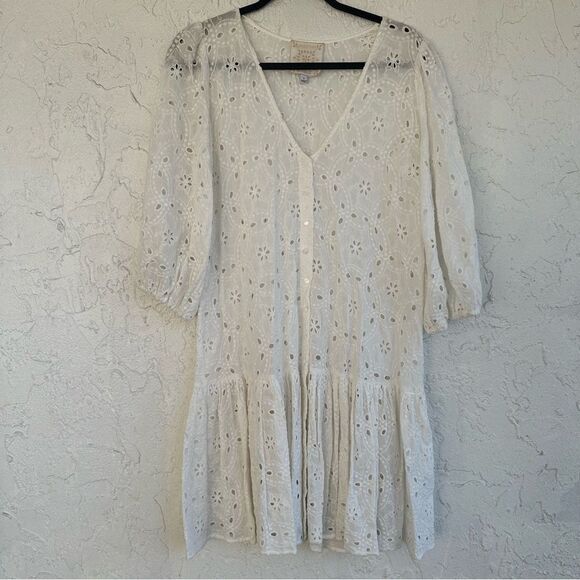 JOHNNY WAS Dress Women Small Eyelet Antique White Boho Cottagecore Feminine - Picture 1 of 10